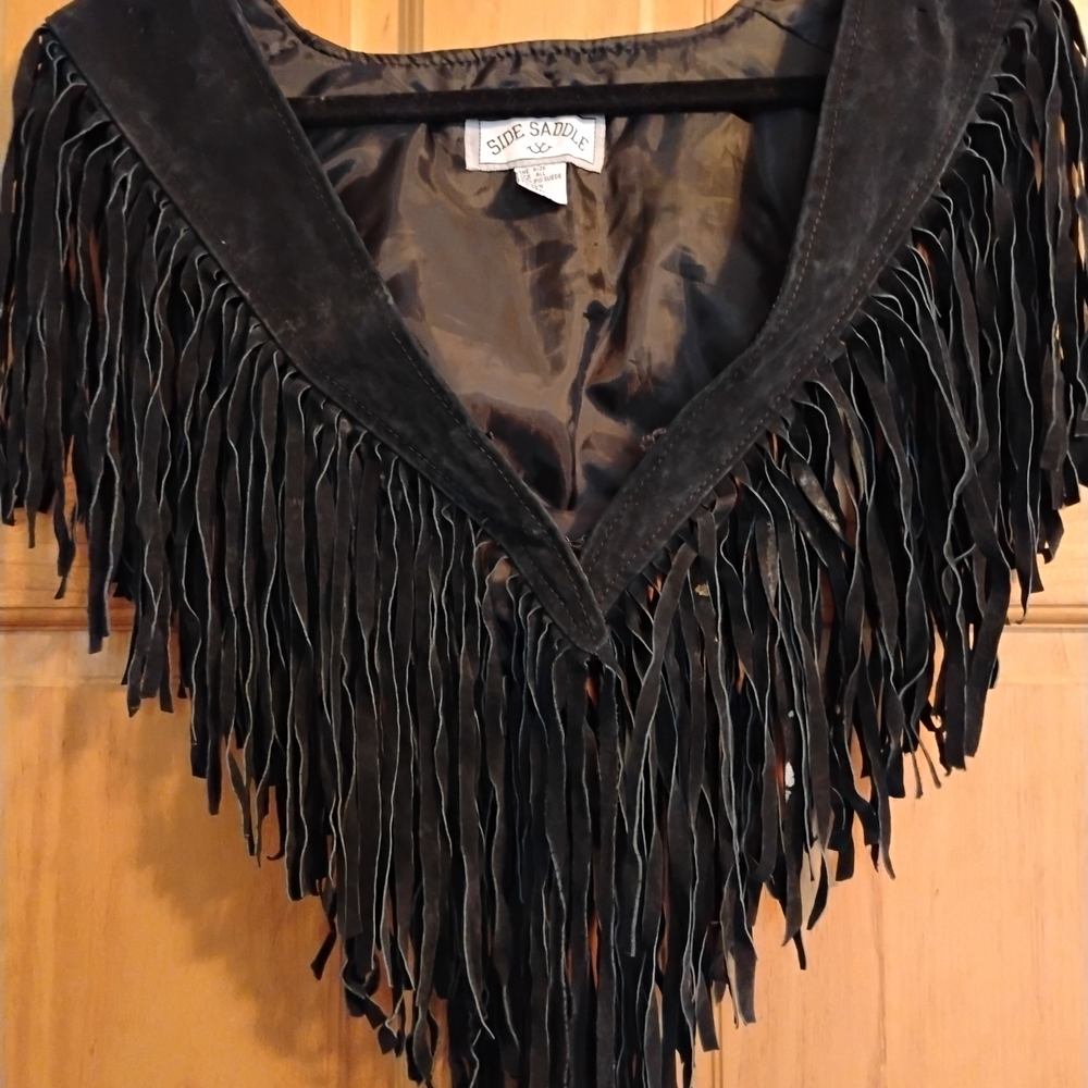 Side Saddle Black Fringe Vest